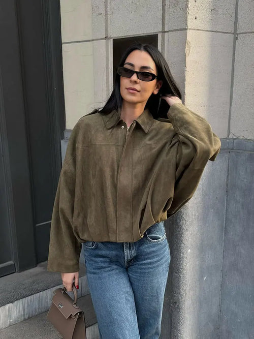 Cappotto lungo casual scamosciato| Street Fashion