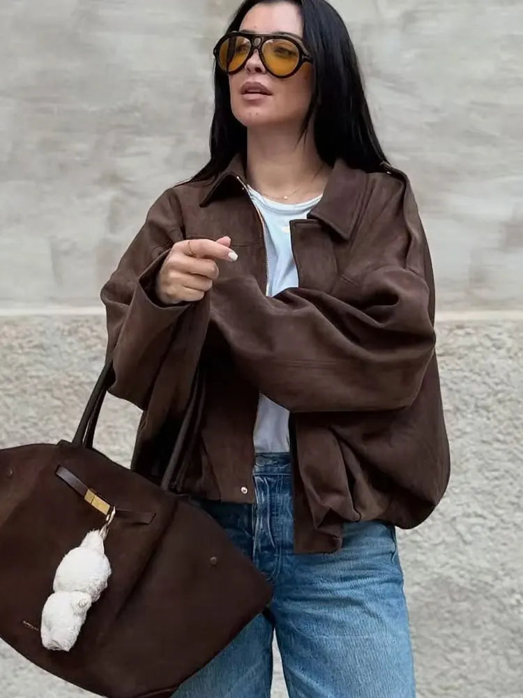 Cappotto lungo casual scamosciato| Street Fashion